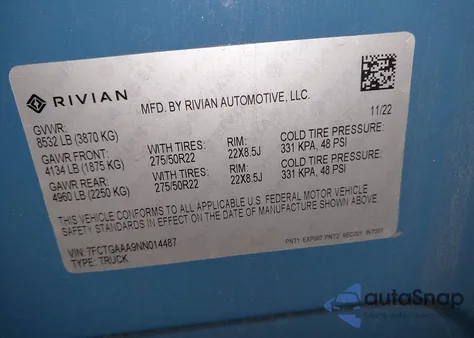 2022 Rivian R1T Adventure from USA, damaged, VIN 7FCTGAAA9NN014487